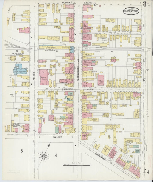 Sanborn Fire Insurance Map from Bordentown, Burlington County, New Jersey (1897), Sheet #0003 - Historic Sanborn Fire Insurance Map Print, vintage old map wall art, antique decor, genealogy gift, New Jersey New Jersey map