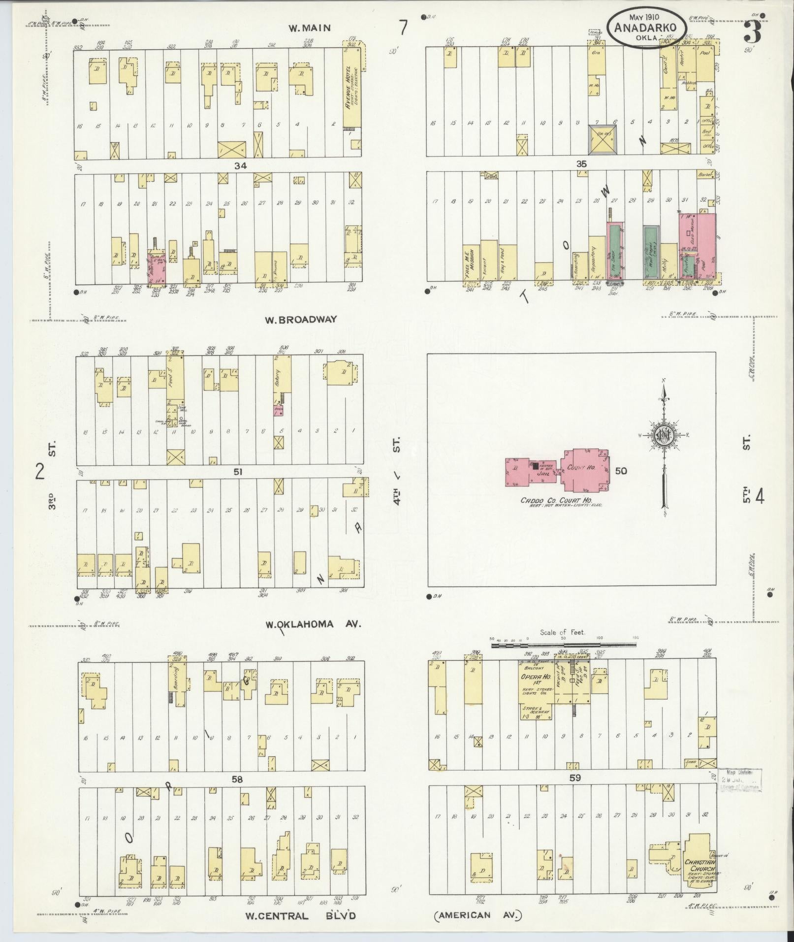 Sanborn Fire Insurance Map from Anadarko, Caddo County, Oklahoma (1910), Sheet #0003 - Historic Sanborn Fire Insurance Map Print, vintage old map wall art, antique decor, genealogy gift, Oklahoma Oklahoma map