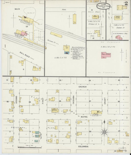 Sanborn Fire Insurance Map from Pierceton, Kosciusko County, Indiana (1896), Sheet #0002 - Historic Sanborn Fire Insurance Map Print, vintage old map wall art, antique decor, genealogy gift, Indiana Indiana map