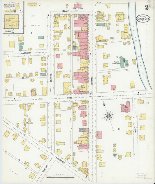 Sanborn Fire Insurance Map from Grove City, Mercer County, Pennsylvania (1901), Sheet #0002 - Historic Sanborn Fire Insurance Map Print, vintage old map wall art, antique decor, genealogy gift, Pennsylvania Pennsylvania map