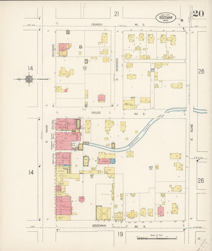 Sanborn Fire Insurance Map from Bozeman, Gallatin County, Montana (1912), Sheet #0020 - Complete Map Set gallery image, historic Sanborn map, vintage wall art, Montana Montana