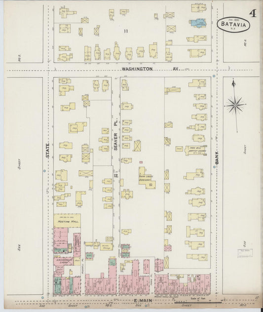 Sanborn Fire Insurance Map from Batavia, Genesee County, New York (1890), Sheet #0004 - Historic Sanborn Fire Insurance Map Print, vintage old map wall art, antique decor, genealogy gift, New York New York map
