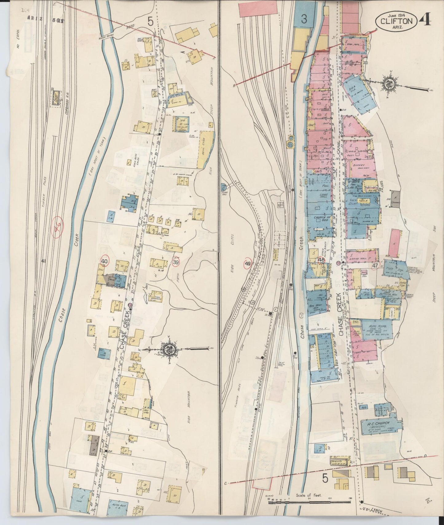 Sanborn Fire Insurance Map from Clifton, Greenlee County, Arizona (1948), Sheet #0004 - Historic Sanborn Fire Insurance Map Print, vintage old map wall art, antique decor, genealogy gift, Arizona Arizona map