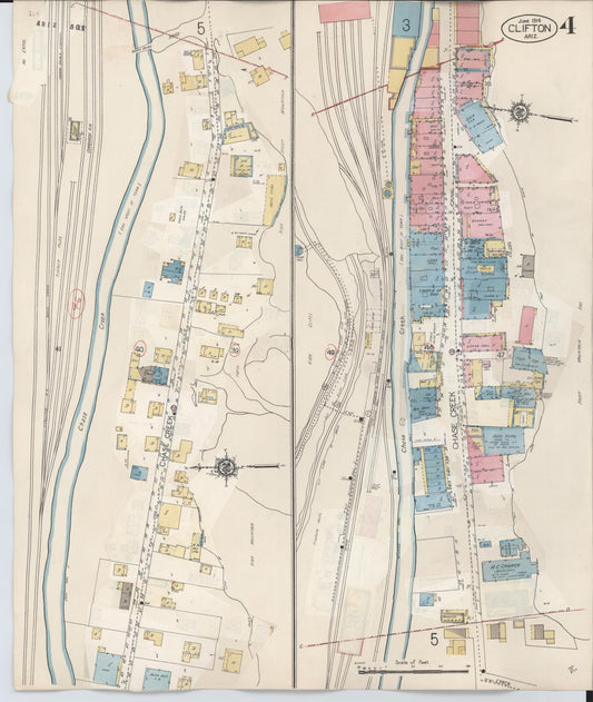 Sanborn Fire Insurance Map from Clifton, Greenlee County, Arizona (1948), Sheet #0004 - Historic Sanborn Fire Insurance Map Print, vintage old map wall art, antique decor, genealogy gift, Arizona Arizona map