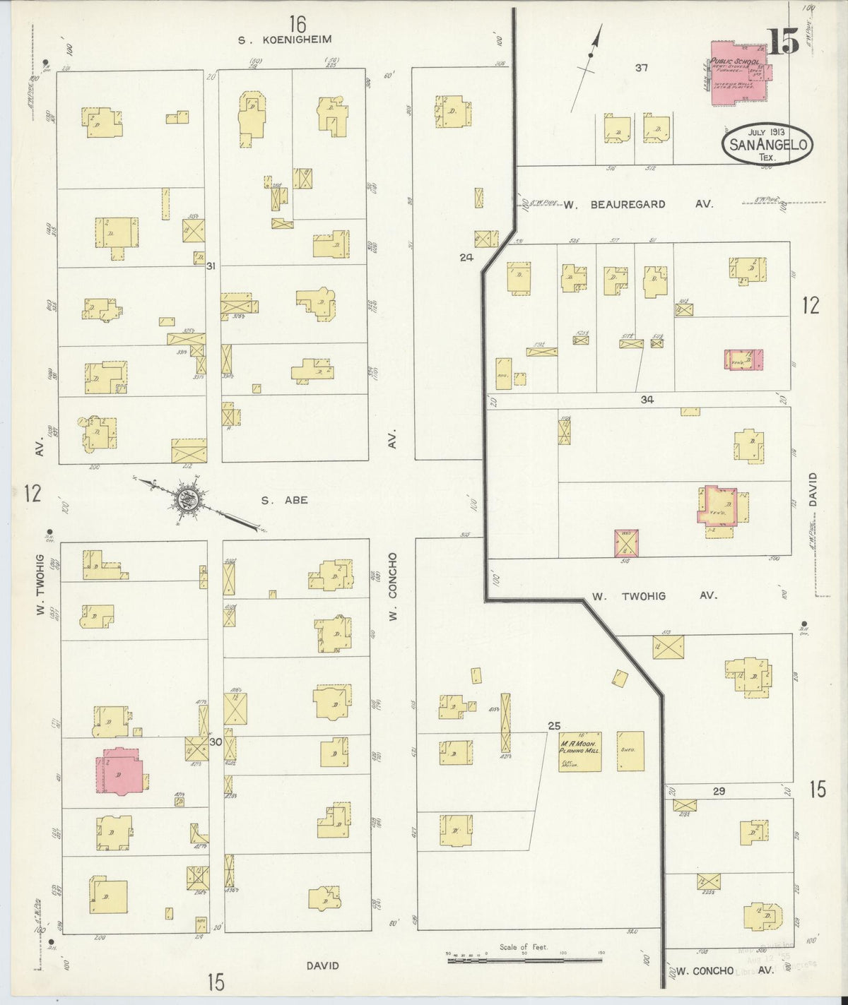 Sanborn Fire Insurance Map from San Angelo, Tom Green County, Texas (1913), Sheet #0015 - Complete Map Set gallery image, historic Sanborn map, vintage wall art, Texas Texas