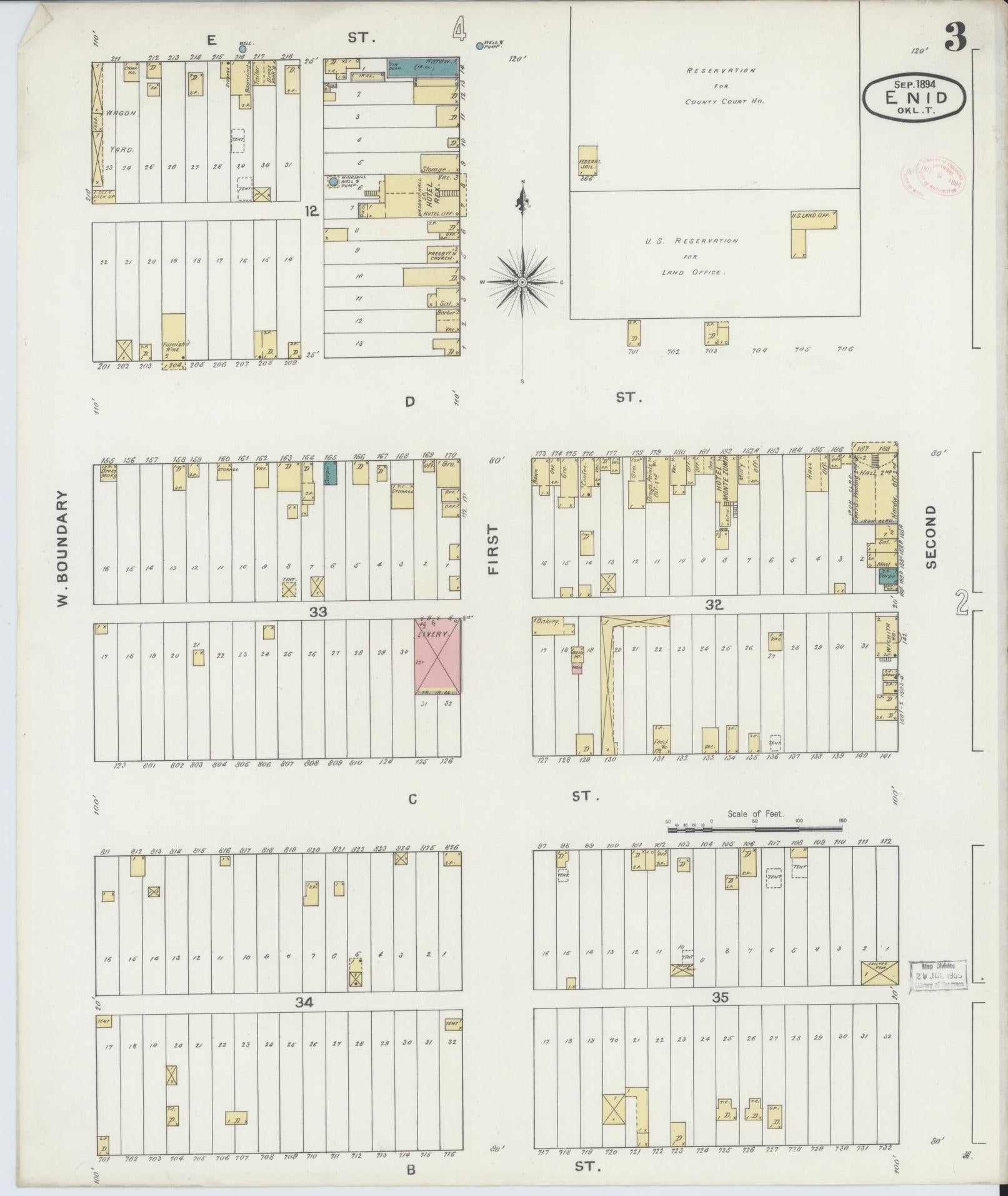 Sanborn Fire Insurance Map from Enid, Garfield County, Oklahoma (1894), Sheet #0003 - Complete Map Set gallery image, historic Sanborn map, vintage wall art, Oklahoma Oklahoma