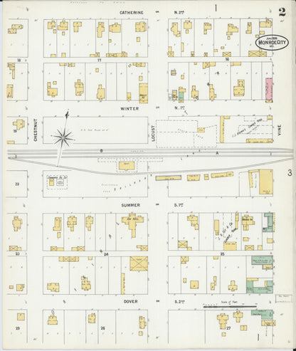 Sanborn Fire Insurance Map from Monroe City, Monroe County, Missouri (1899), Sheet #0002 - Complete Map Set gallery image, historic Sanborn map, vintage wall art, Missouri Missouri