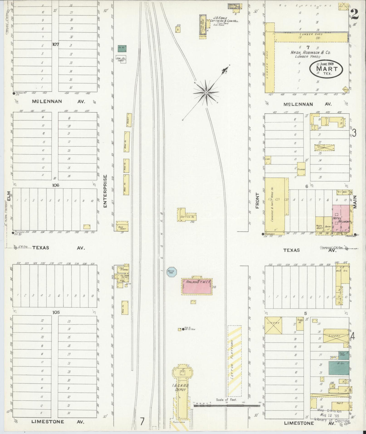 Sanborn Fire Insurance Map from Mart, McLennan County, Texas (1909), Sheet #0002 - Historic Sanborn Fire Insurance Map Print, vintage old map wall art, antique decor, genealogy gift, Texas Texas map