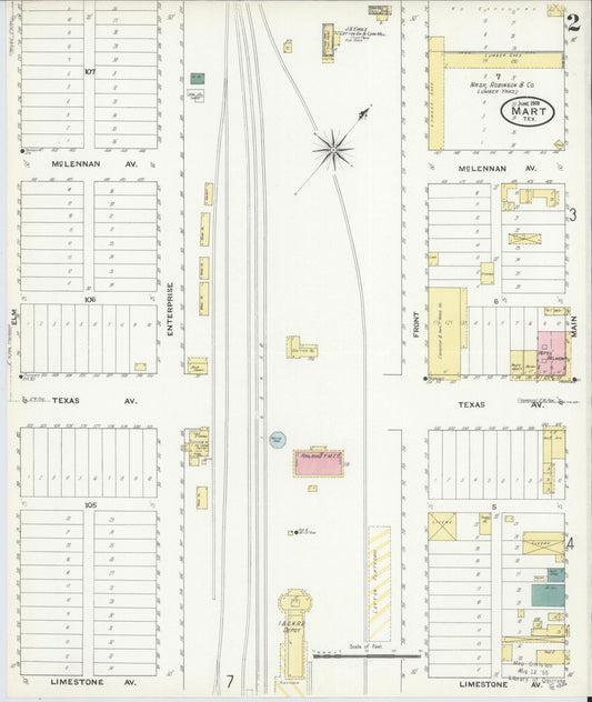 Sanborn Fire Insurance Map from Mart, McLennan County, Texas (1909), Sheet #0002 - Historic Sanborn Fire Insurance Map Print, vintage old map wall art, antique decor, genealogy gift, Texas Texas map