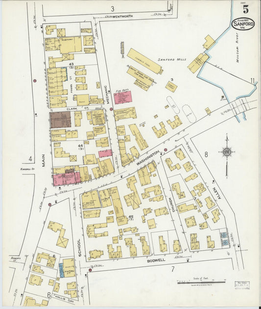 Sanborn Fire Insurance Map from Sanford, York County, Maine (1921), Sheet #0005 - Historic Sanborn Fire Insurance Map Print, vintage old map wall art, antique decor, genealogy gift, Maine Maine map