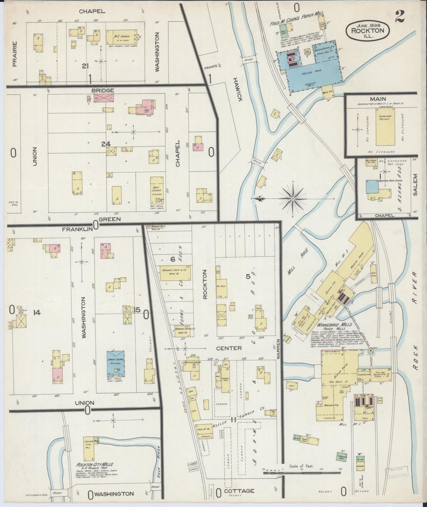 Sanborn Fire Insurance Map from Rockton, Winnebago County, Illinois (1898), Sheet #0002 - Complete Map Set gallery image, historic Sanborn map, vintage wall art, Illinois Illinois