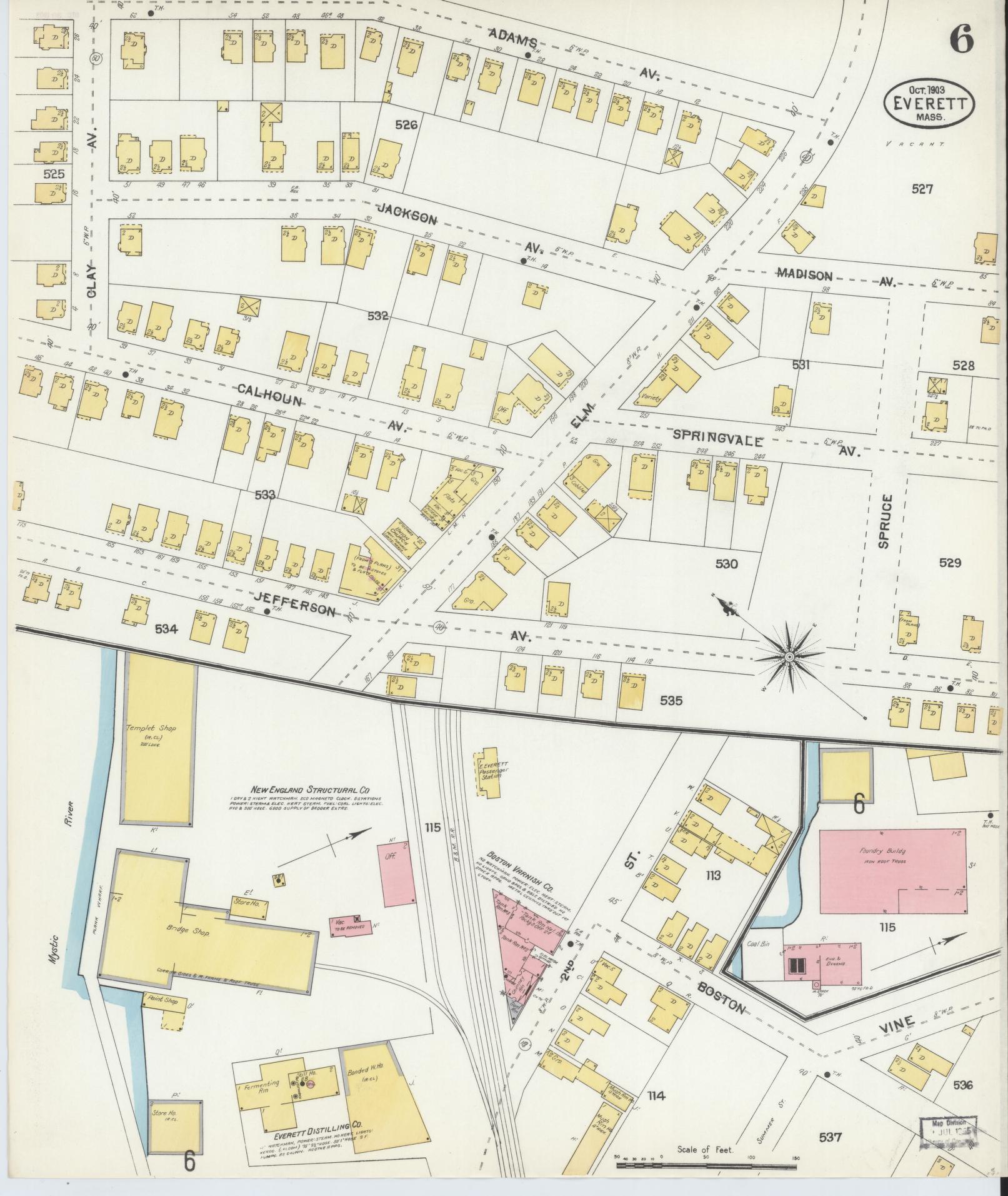 Sanborn Fire Insurance Map from Everett, Middlesex County, Massachusetts (1903), Sheet #0006 - Historic Sanborn Fire Insurance Map Print, vintage old map wall art, antique decor, genealogy gift, Massachusetts Massachusetts map