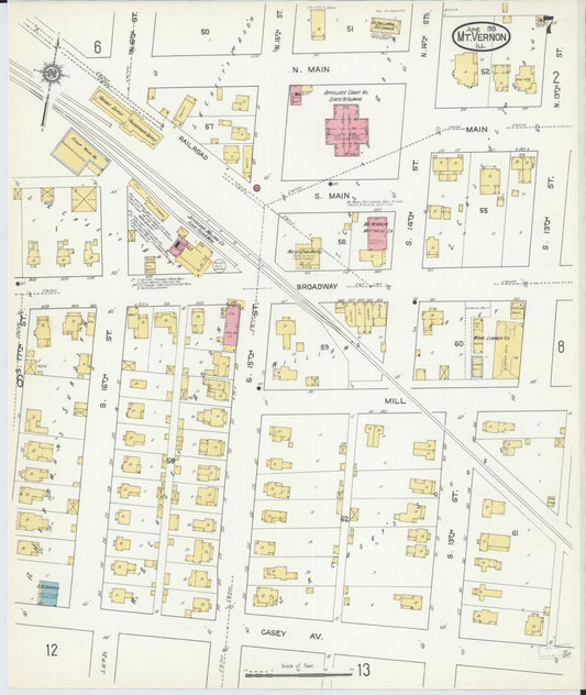 Sanborn Fire Insurance Map from Mount Vernon, Jefferson County, Illinois (1913), Sheet #0007 - Historic Sanborn Fire Insurance Map Print, vintage old map wall art, antique decor, genealogy gift, Illinois Illinois map