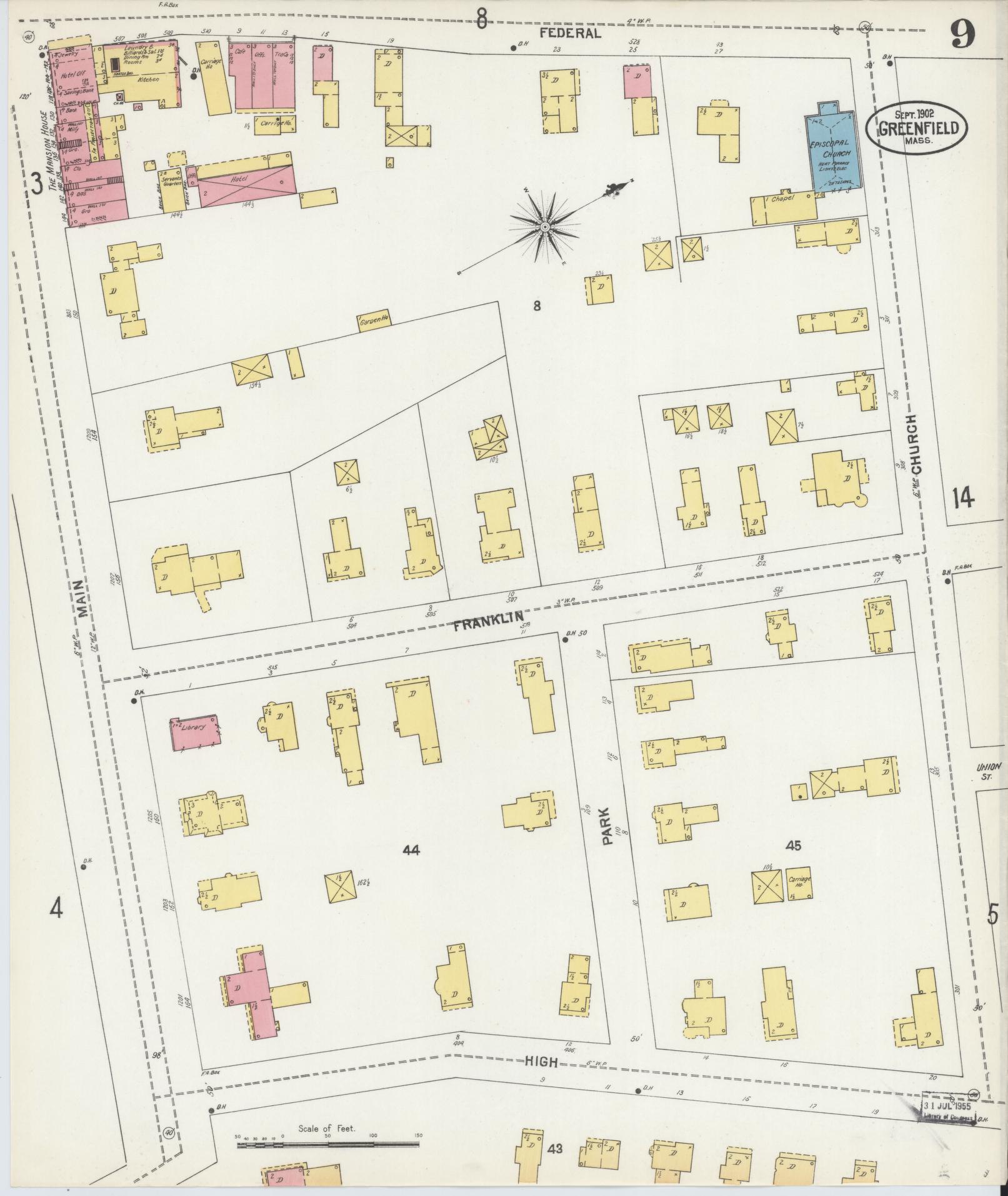 Sanborn Fire Insurance Map from Greenfield, Franklin County, Massachusetts (1902), Sheet #0009 - Complete Map Set gallery image, historic Sanborn map, vintage wall art, Massachusetts Massachusetts