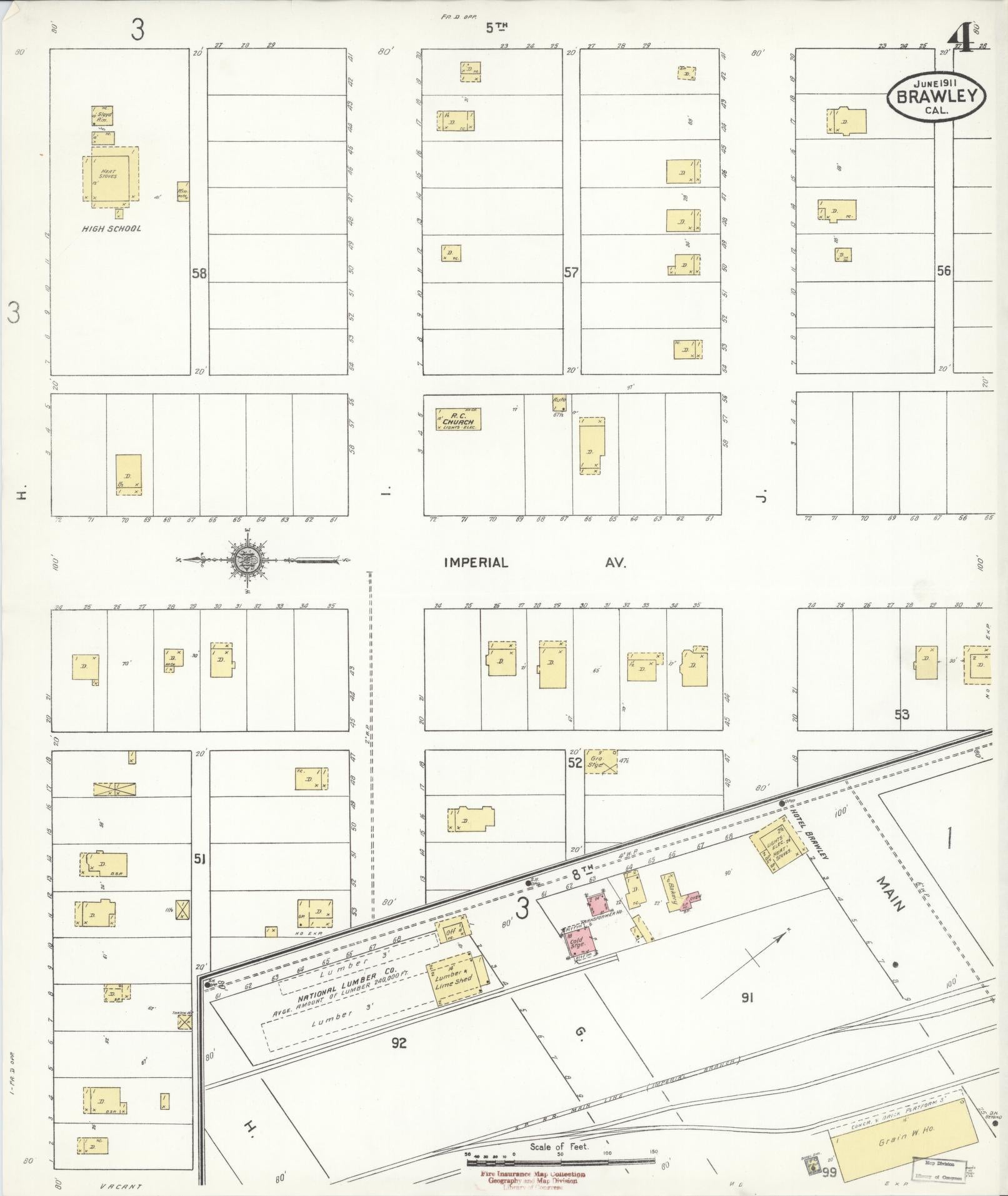 Sanborn Fire Insurance Map from Brawley, Imperial County, California (1911), Sheet #0004 - Historic Sanborn Fire Insurance Map Print, vintage old map wall art, antique decor, genealogy gift, California California map