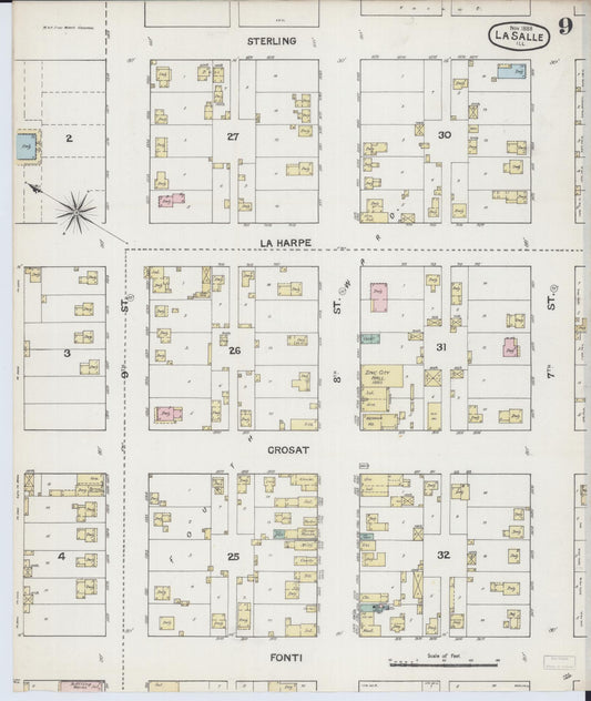 Sanborn Fire Insurance Map from La Salle, La Salle County, Illinois (1888), Sheet #0009 - Historic Sanborn Fire Insurance Map Print, vintage old map wall art, antique decor, genealogy gift, Illinois Illinois map