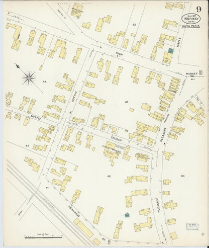 Sanborn Fire Insurance Map from Norway, Oxford County, Maine (1907), Sheet #0009 - Complete Map Set gallery image, historic Sanborn map, vintage wall art, Maine Maine