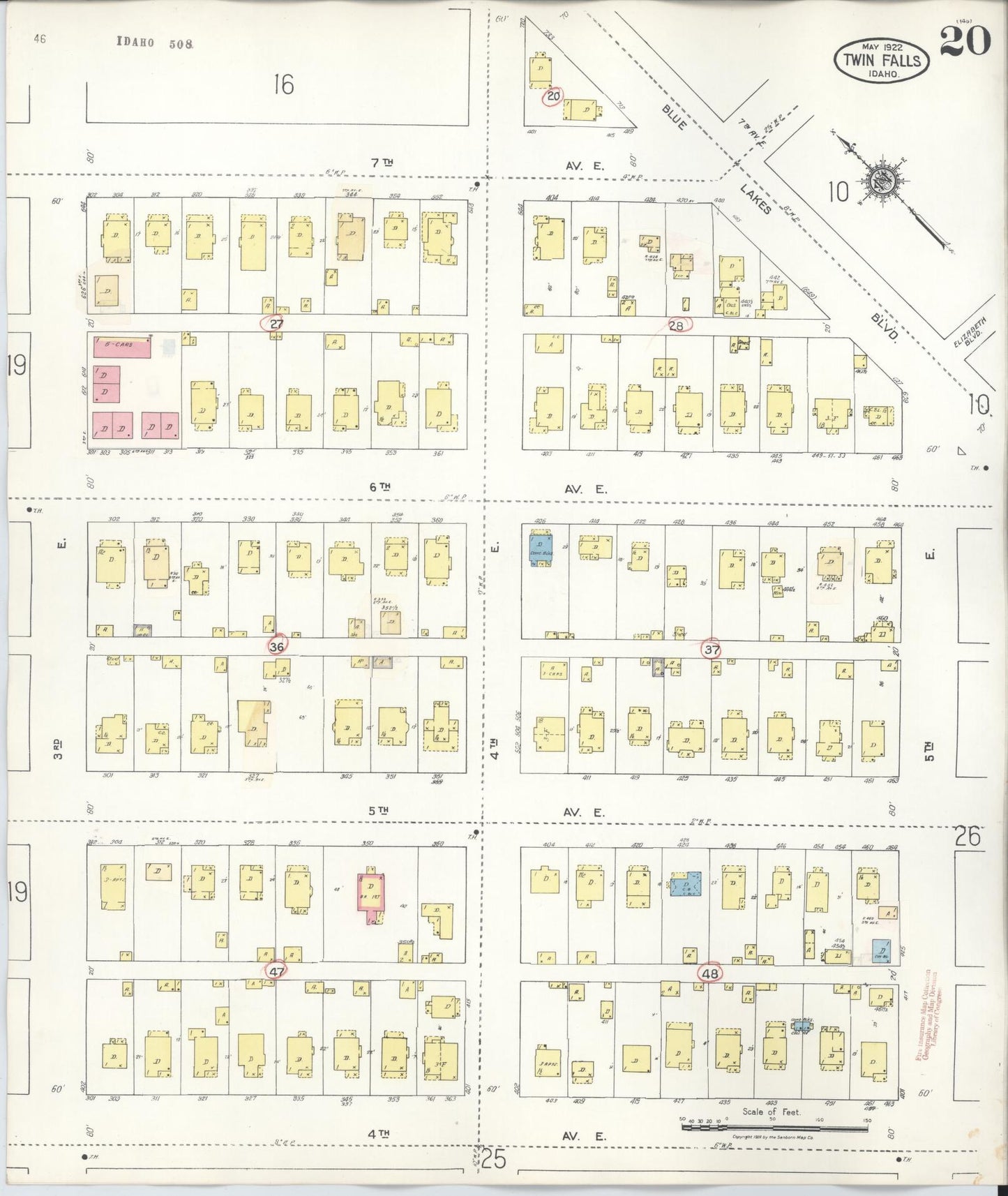 Sanborn Fire Insurance Map from Twin Falls, Twin Falls County, Idaho (1949), Sheet #0020 - Historic Sanborn Fire Insurance Map Print, vintage old map wall art, antique decor, genealogy gift, Falls Idaho map