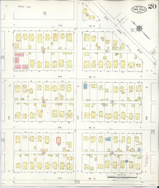 Sanborn Fire Insurance Map from Twin Falls, Twin Falls County, Idaho (1949), Sheet #0020 - Historic Sanborn Fire Insurance Map Print, vintage old map wall art, antique decor, genealogy gift, Falls Idaho map