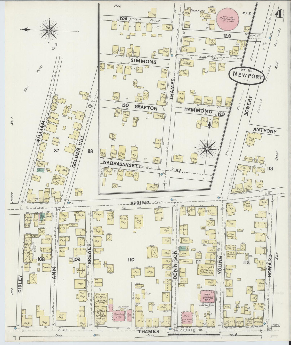 Sanborn Fire Insurance Map from Newport, Newport County, Rhode Island (1891), Sheet #0004 - Complete Map Set gallery image, historic Sanborn map, vintage wall art, Rhode Island Rhode Island