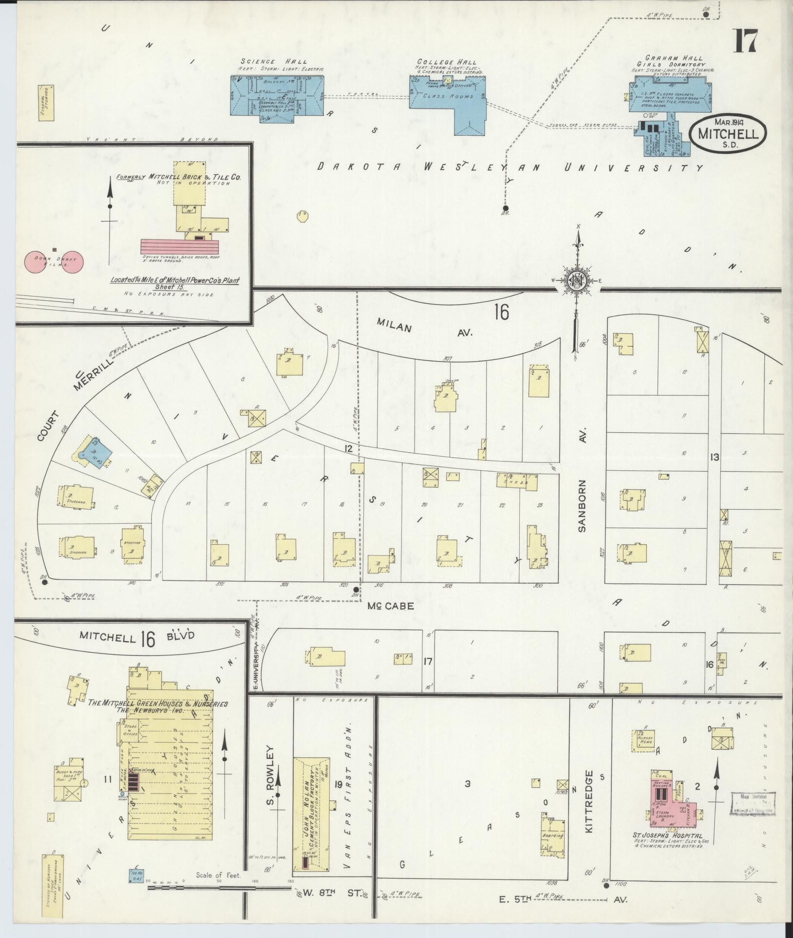 Sanborn Fire Insurance Map from Mitchell, Davison County, South Dakota (1914), Sheet #0017 - Complete Map Set gallery image, historic Sanborn map, vintage wall art, South Dakota South Dakota