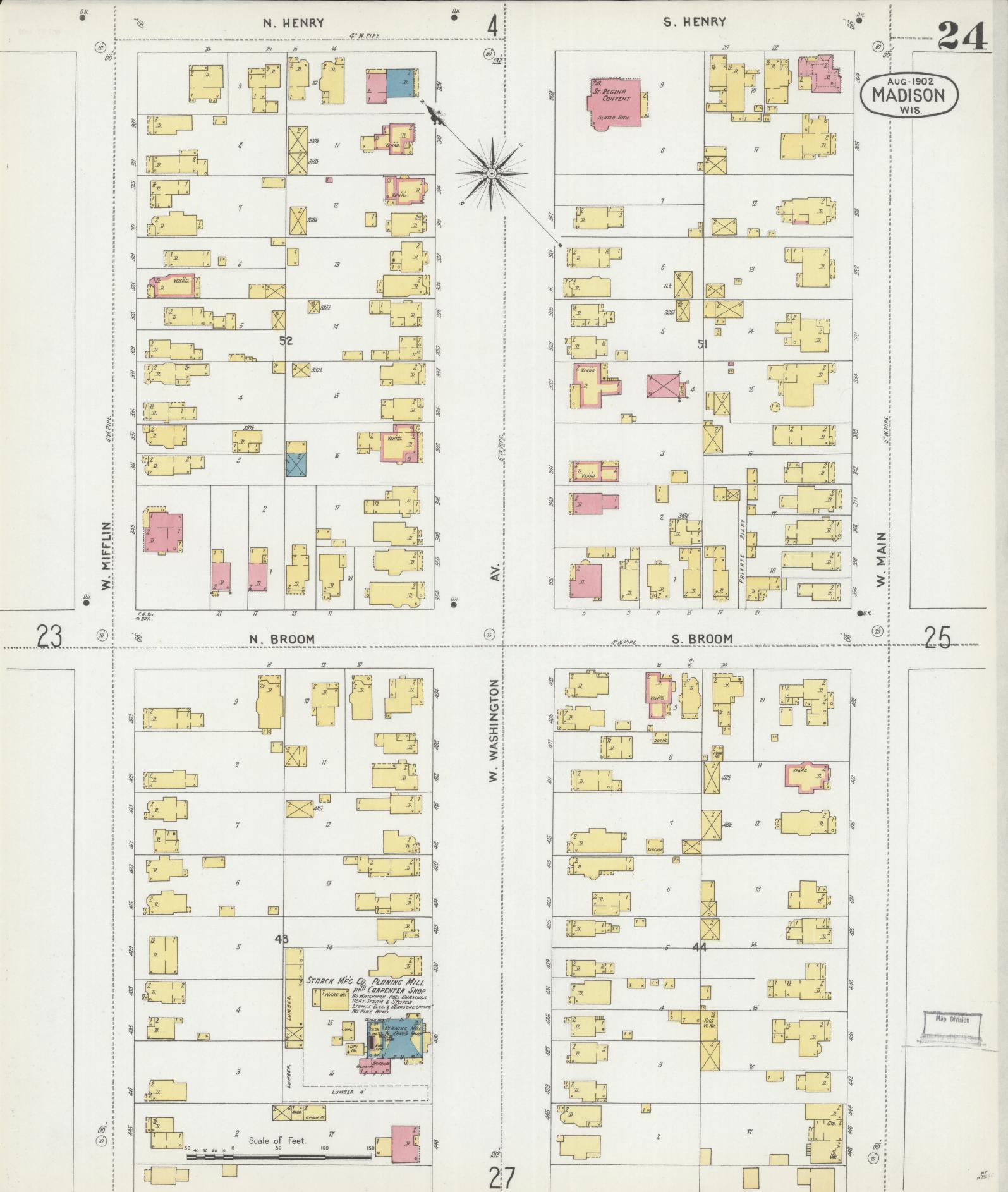 Sanborn Fire Insurance Map from Madison, Dane County, Wisconsin (1902), Sheet #0024 - Complete Map Set gallery image, historic Sanborn map, vintage wall art, Wisconsin Wisconsin
