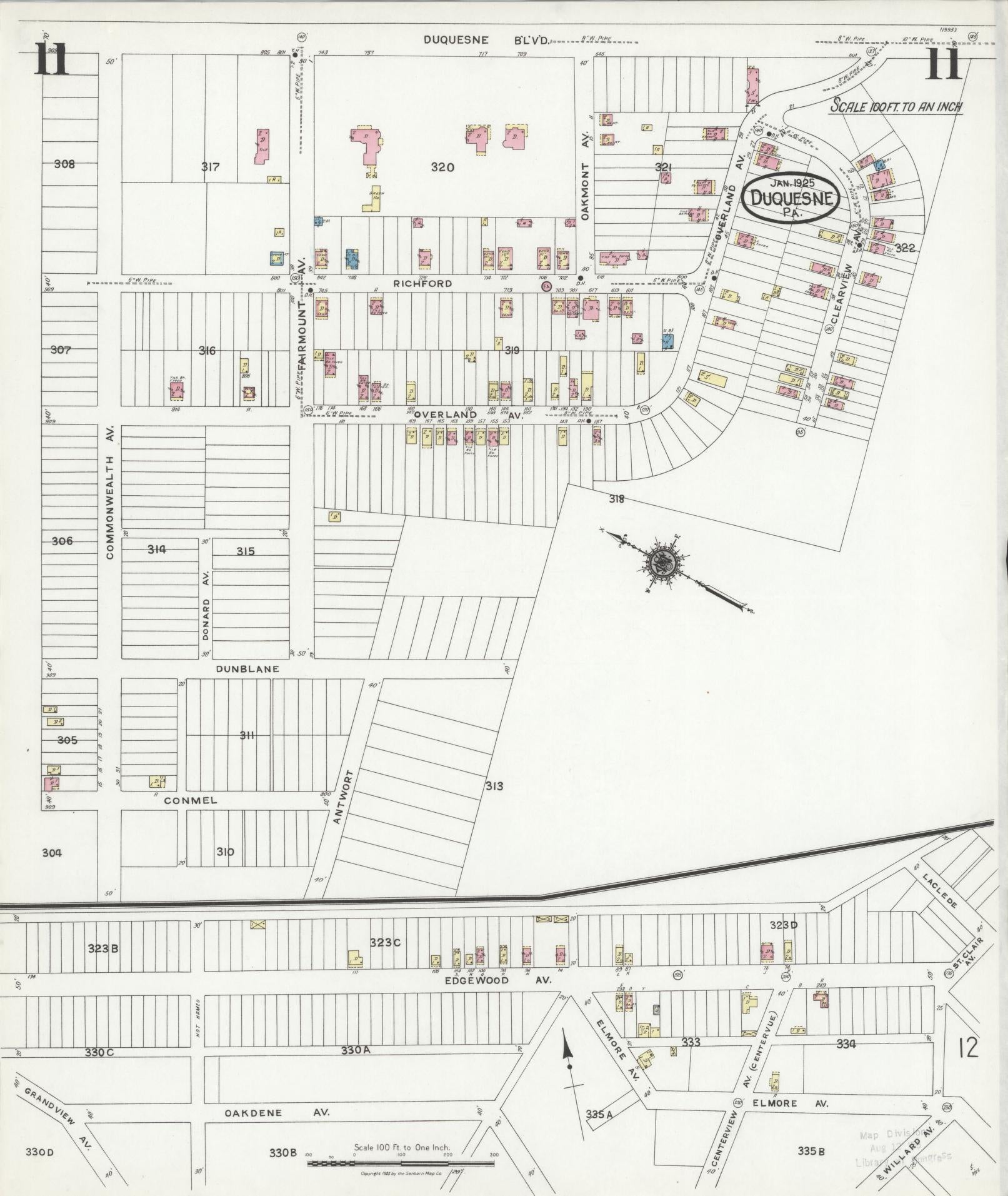 Sanborn Fire Insurance Map from Duquesne, Allegheny County, Pennsylvania (1925), Sheet #0011 - Historic Sanborn Fire Insurance Map Print, vintage old map wall art, antique decor, genealogy gift, Pennsylvania Pennsylvania map