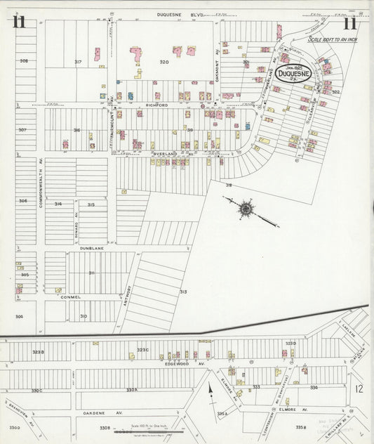 Sanborn Fire Insurance Map from Duquesne, Allegheny County, Pennsylvania (1925), Sheet #0011 - Historic Sanborn Fire Insurance Map Print, vintage old map wall art, antique decor, genealogy gift, Pennsylvania Pennsylvania map