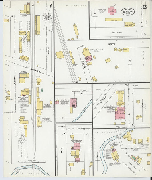 Sanborn Fire Insurance Map from Mason, Ingham County, Michigan (1900), Sheet #0002 - Historic Sanborn Fire Insurance Map Print, vintage old map wall art, antique decor, genealogy gift, Michigan Michigan map