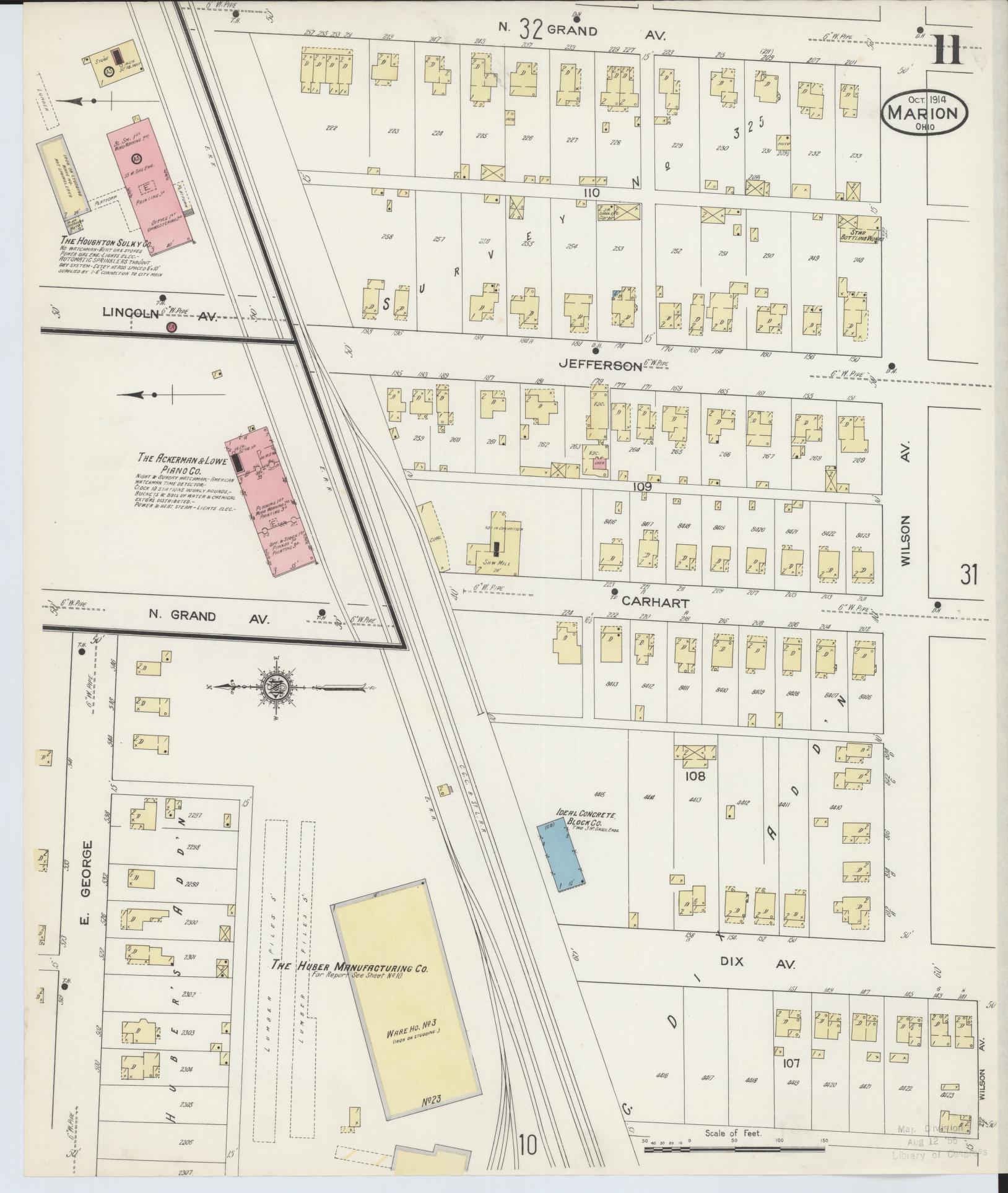 Sanborn Fire Insurance Map from Marion, Marion County, Ohio (1914), Sheet #0011 - Historic Sanborn Fire Insurance Map Print, vintage old map wall art, antique decor, genealogy gift, Ohio Ohio map