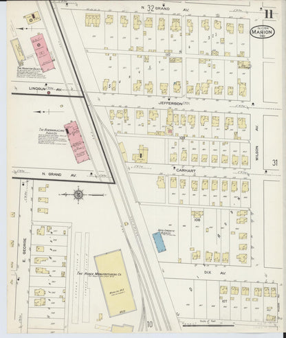 Sanborn Fire Insurance Map from Marion, Marion County, Ohio (1914), Sheet #0011 - Historic Sanborn Fire Insurance Map Print, vintage old map wall art, antique decor, genealogy gift, Ohio Ohio map