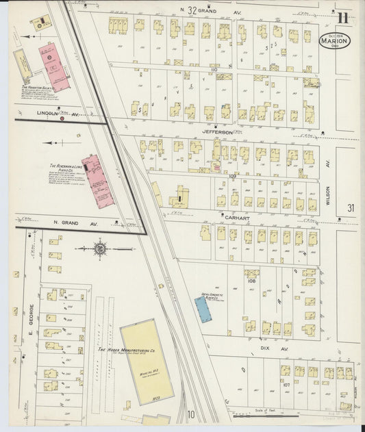 Sanborn Fire Insurance Map from Marion, Marion County, Ohio (1914), Sheet #0011 - Historic Sanborn Fire Insurance Map Print, vintage old map wall art, antique decor, genealogy gift, Ohio Ohio map