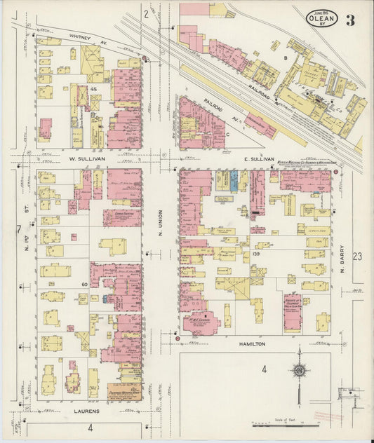 Sanborn Fire Insurance Map from Olean, Cattaraugus County, New York (1915), Sheet #0003 - Historic Sanborn Fire Insurance Map Print, vintage old map wall art, antique decor, genealogy gift, New York New York map