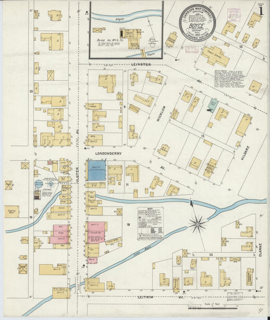 Sanborn Fire Insurance Map from Boyce, Rapides Parish, Louisiana (1907), Sheet #0001 - Complete Map Set gallery image, historic Sanborn map, vintage wall art, Louisiana Louisiana