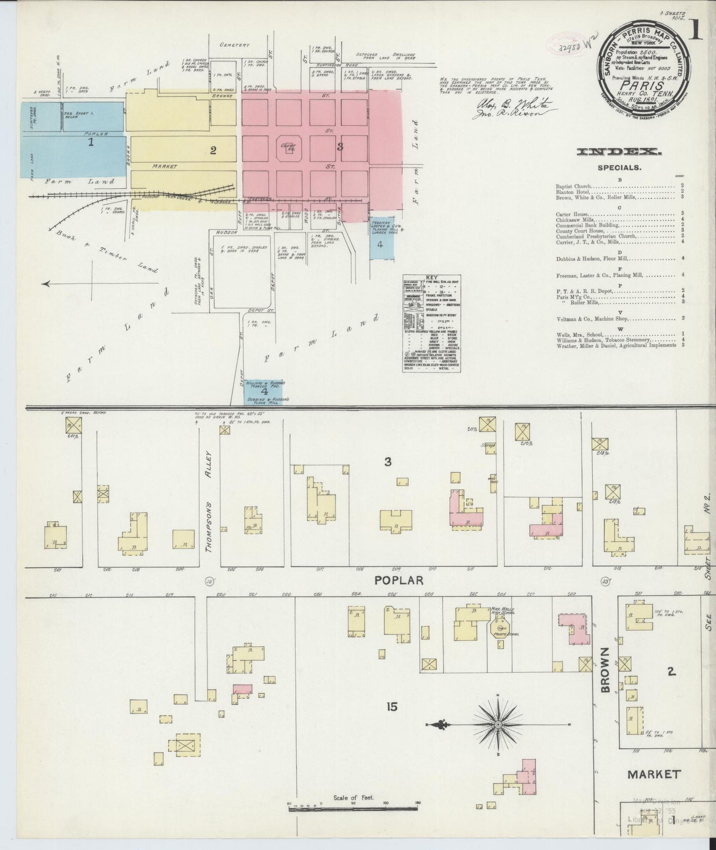 Sanborn Fire Insurance Map from Paris, Henry County, Tennessee. (1891) – Historic Sanborn Fire Insurance Map Print