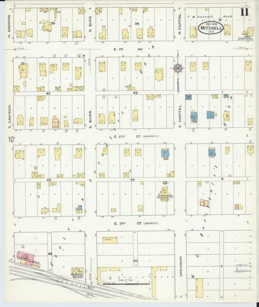 Sanborn Fire Insurance Map from Mitchell, Davison County, South Dakota (1909), Sheet #0011 - Historic Sanborn Fire Insurance Map Print, vintage old map wall art, antique decor, genealogy gift, South Dakota South Dakota map