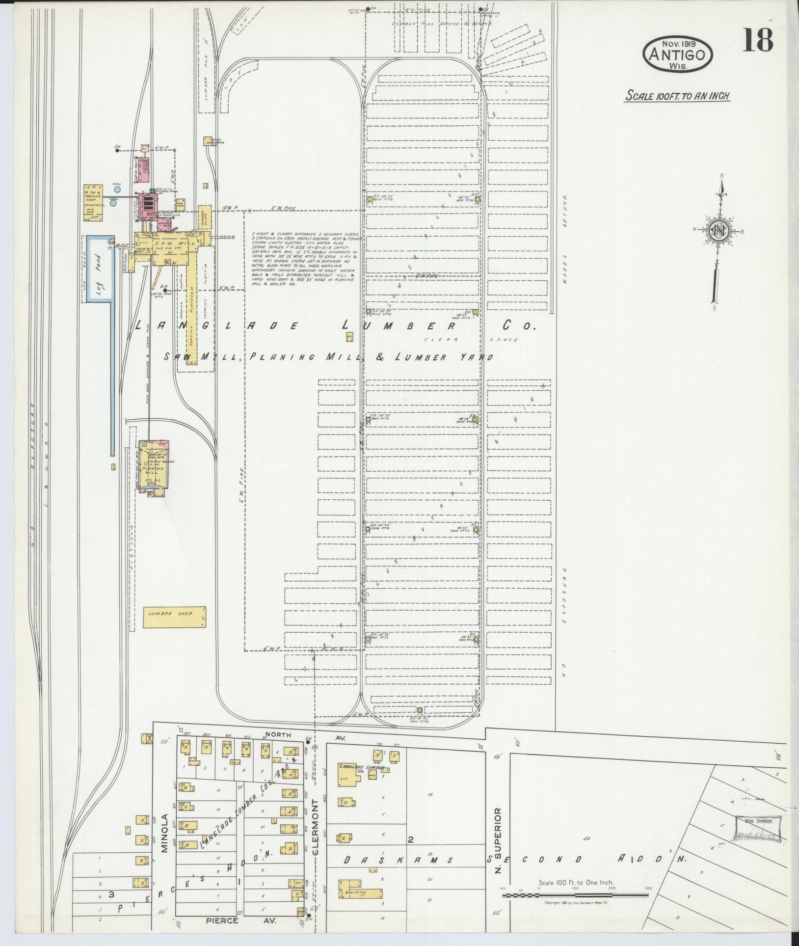 Sanborn Fire Insurance Map from Antigo, Langlade County, Wisconsin (1919), Sheet #0018 - Historic Sanborn Fire Insurance Map Print, vintage old map wall art, antique decor, genealogy gift, Wisconsin Wisconsin map