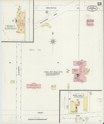 Sanborn Fire Insurance Map from Indiana, Indiana County, Pennsylvania (1888), Sheet #0013 - Historic Sanborn Fire Insurance Map Print, vintage old map wall art, antique decor, genealogy gift, Sanborn Fire Insurance Map from Indiana Indiana map