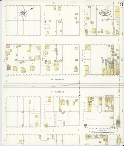 Sanborn Fire Insurance Map from Lovelock, Pershing County, Nevada (1907), Sheet #0003 - Complete Map Set gallery image, historic Sanborn map, vintage wall art, Nevada Nevada