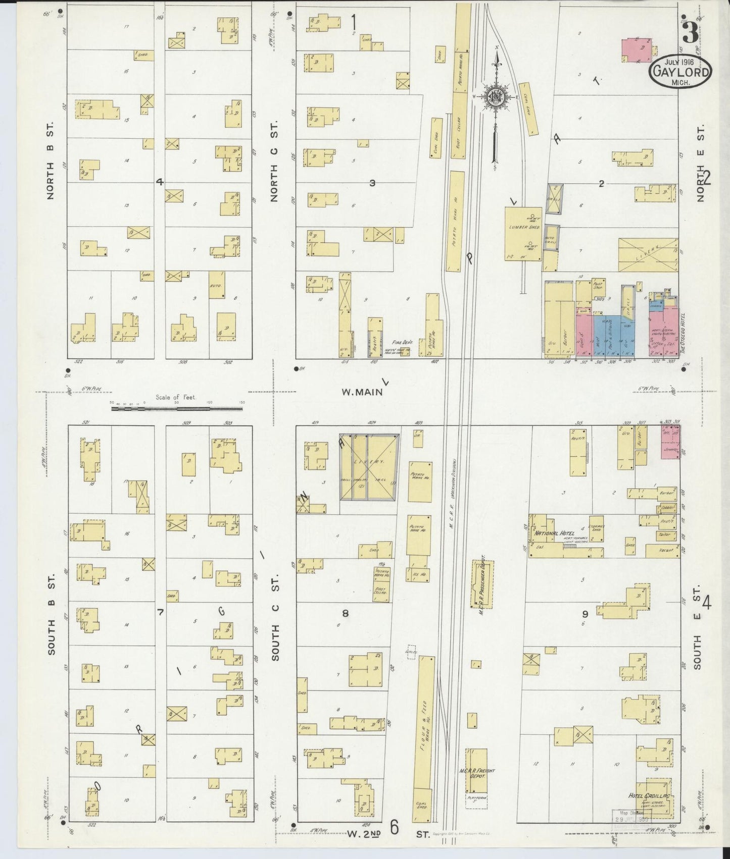 Sanborn Fire Insurance Map from Gaylord, Otsego County, Michigan (1916), Sheet #0003 - Complete Map Set gallery image, historic Sanborn map, vintage wall art, Michigan Michigan