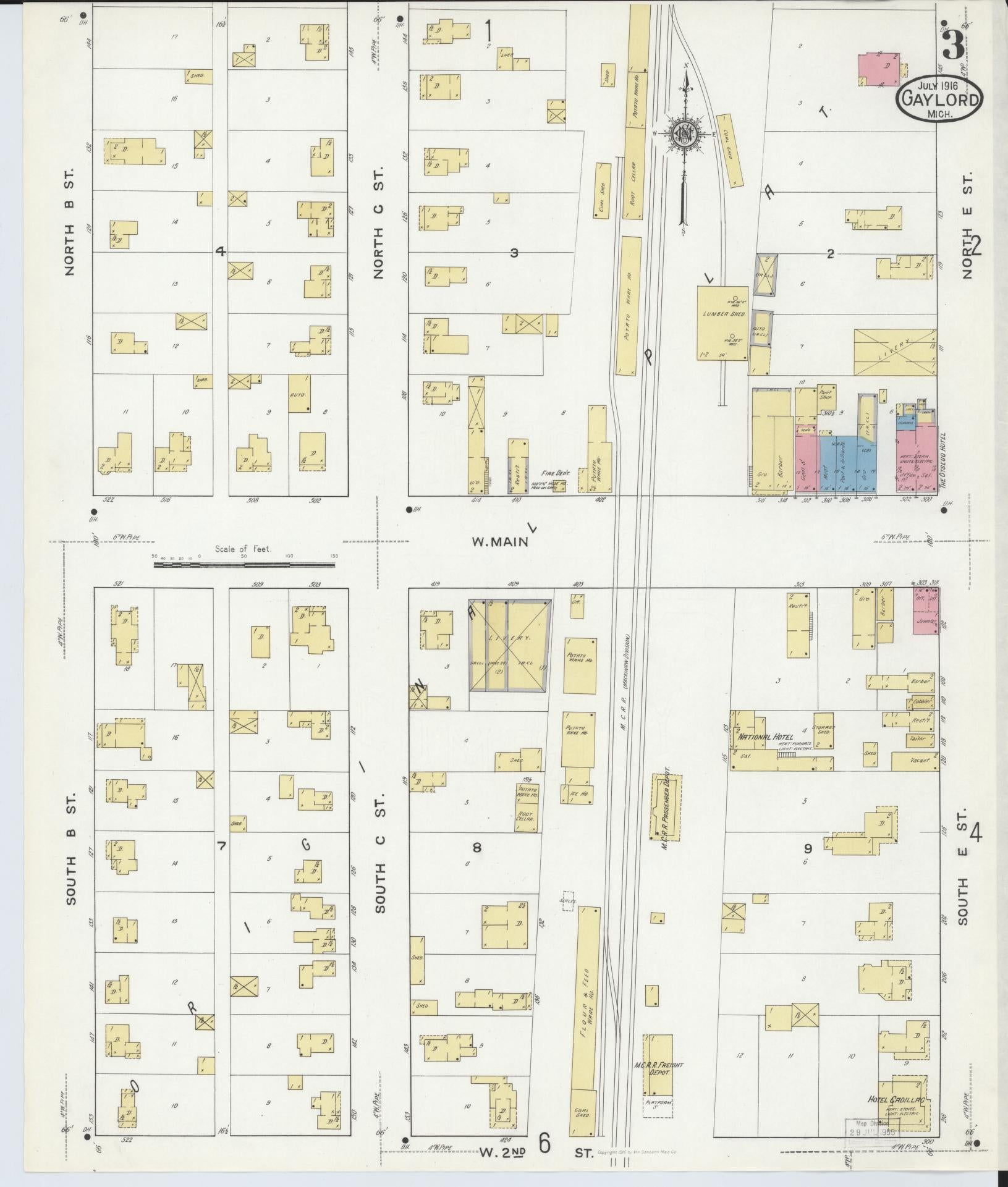 Sanborn Fire Insurance Map from Gaylord, Otsego County, Michigan (1916), Sheet #0003 - Complete Map Set gallery image, historic Sanborn map, vintage wall art, Michigan Michigan