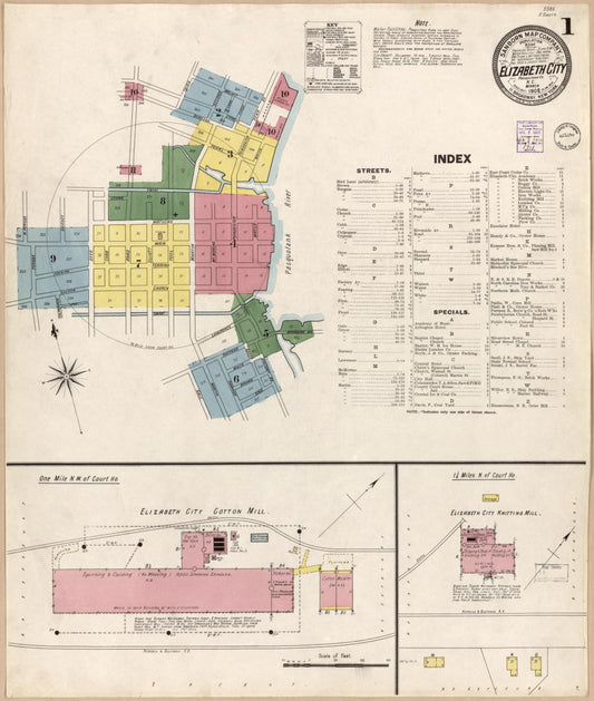 Sanborn Fire Insurance Map from Elizabeth City, Pasquotank County, North Carolina (1902), Sheet #0001 - Historic Sanborn Fire Insurance Map Print, vintage old map wall art, antique decor, genealogy gift, North Carolina North Carolina map