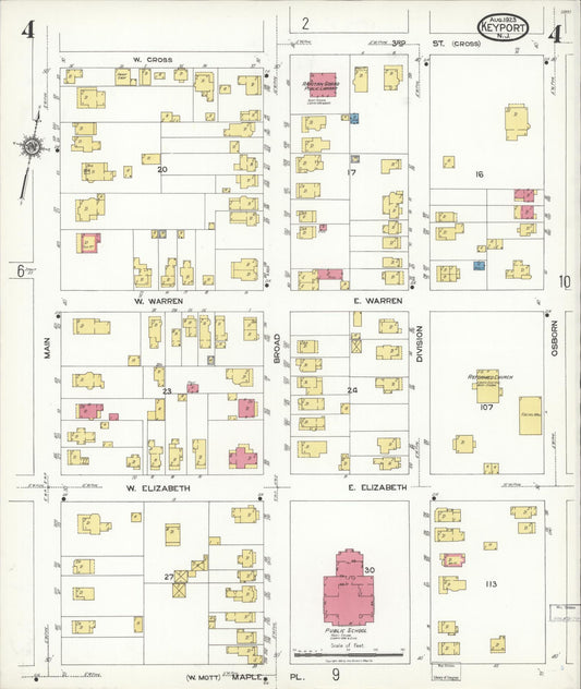 Sanborn Fire Insurance Map from Keyport, Monmouth County, New Jersey (1923), Sheet #0004 - Historic Sanborn Fire Insurance Map Print, vintage old map wall art, antique decor, genealogy gift, New Jersey New Jersey map