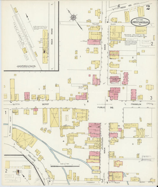 Sanborn Fire Insurance Map from Christiansburg, Montgomery County, Virginia (1913), Sheet #0002 - Historic Sanborn Fire Insurance Map Print, vintage old map wall art, antique decor, genealogy gift, Virginia Virginia map