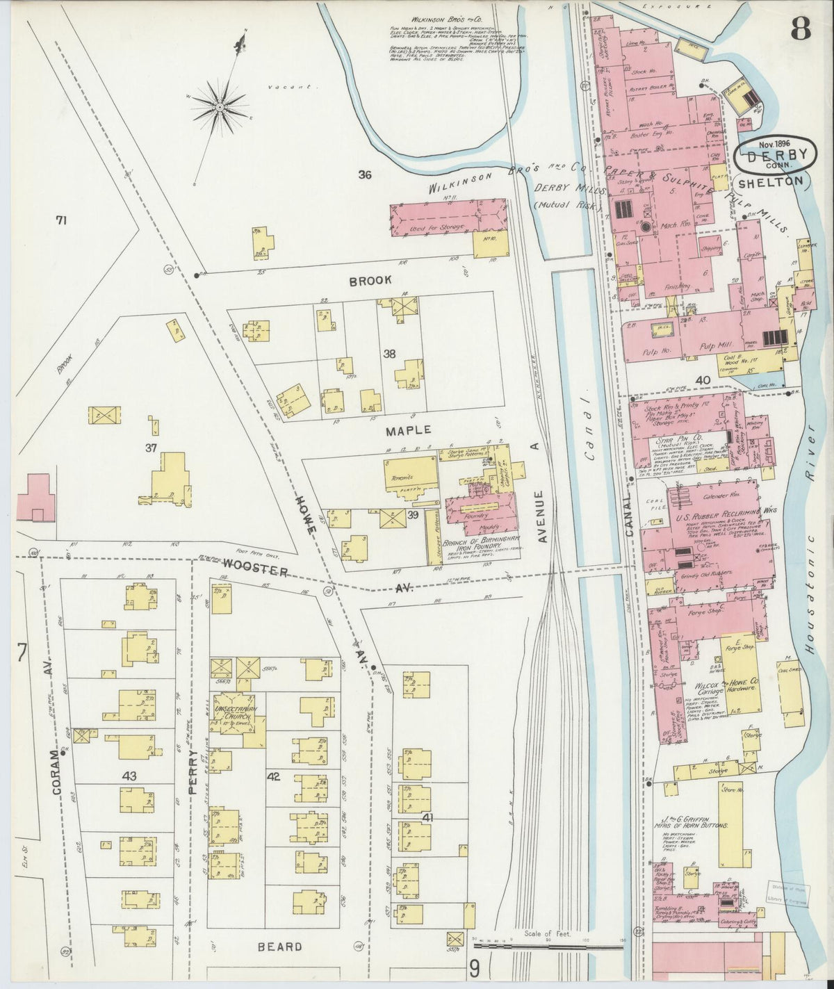 Sanborn Fire Insurance Map from Derby, New Haven County, Connecticut (1896), Sheet #0008 - Complete Map Set gallery image, historic Sanborn map, vintage wall art, Connecticut Connecticut