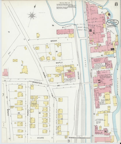Sanborn Fire Insurance Map from Derby, New Haven County, Connecticut (1896), Sheet #0008 - Complete Map Set gallery image, historic Sanborn map, vintage wall art, Connecticut Connecticut