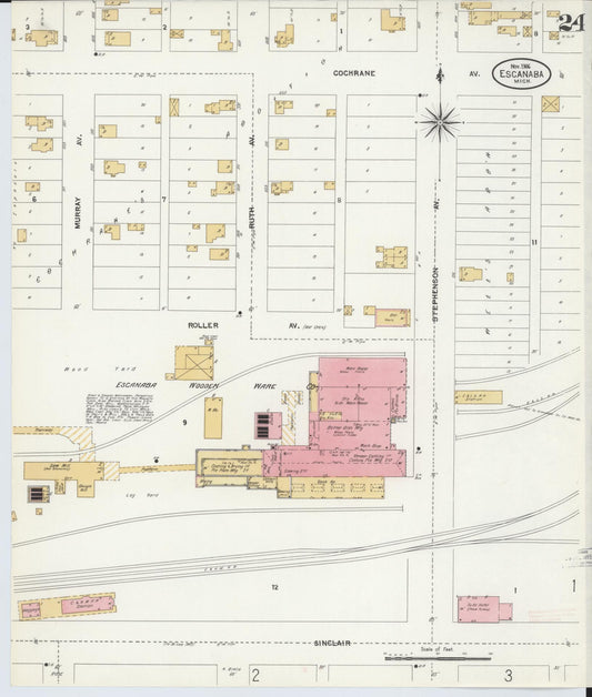 Sanborn Fire Insurance Map from Escanaba, Delta County, Michigan (1906), Sheet #0024 - Historic Sanborn Fire Insurance Map Print, vintage old map wall art, antique decor, genealogy gift, Michigan Michigan map