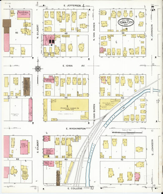 Sanborn Fire Insurance Map from Iowa City, Johnson County, Iowa (1920), Sheet #0007 - Historic Sanborn Fire Insurance Map Print, vintage old map wall art