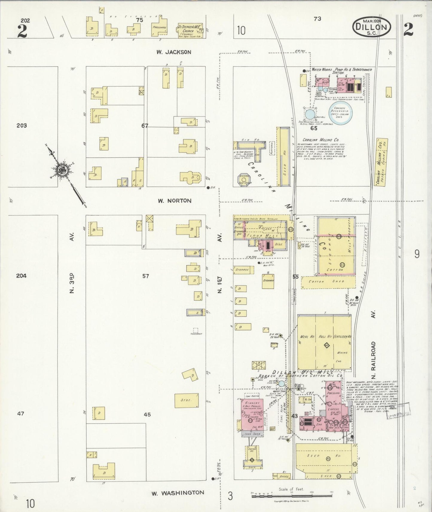 Sanborn Fire Insurance Map from Dillon, Dillon County, South Carolina (1924), Sheet #0002 - Complete Map Set gallery image, historic Sanborn map, vintage wall art, South Carolina South Carolina