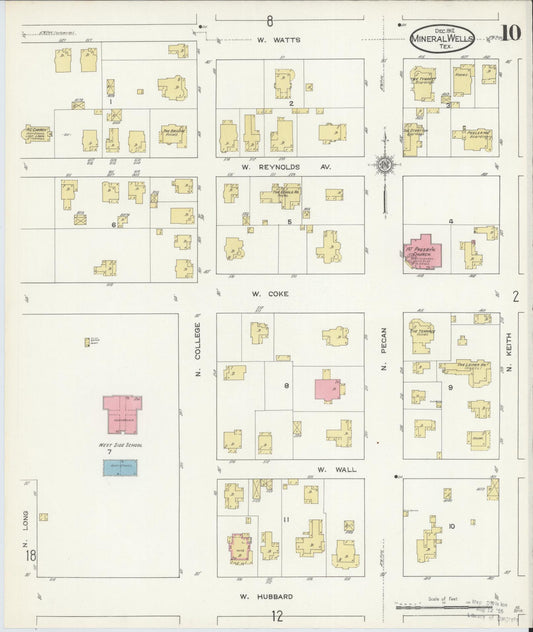 Sanborn Fire Insurance Map from Mineral Wells, Palo Pinto County, Texas (1912), Sheet #0010 - Historic Sanborn Fire Insurance Map Print, vintage old map wall art, antique decor, genealogy gift, Texas Texas map